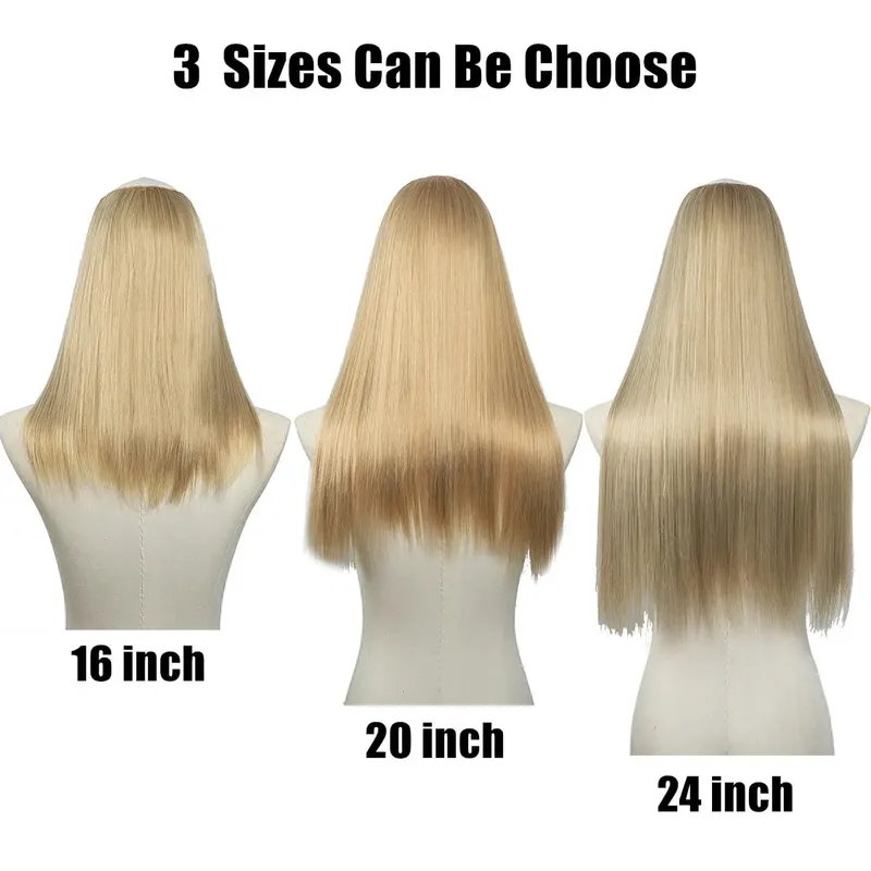 Sintético 24 "20" 16 "grampo na extensão do cabelo u parte cabelo natural em linha reta longo loiro preto falso pedaço de cabelo