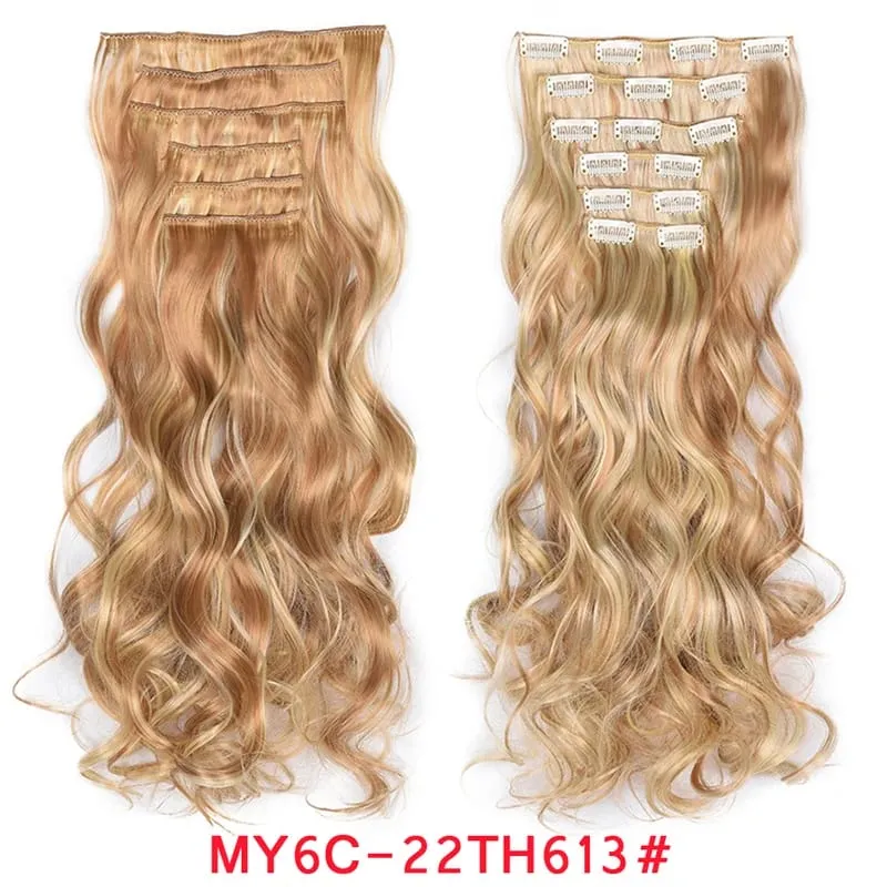 Long Wavy Hair Extensions Synthetic Clip In Hair Extensions Ombre Honey Blonde Dark Brown Thick Hairpieces 6pcs/set 20 Inch