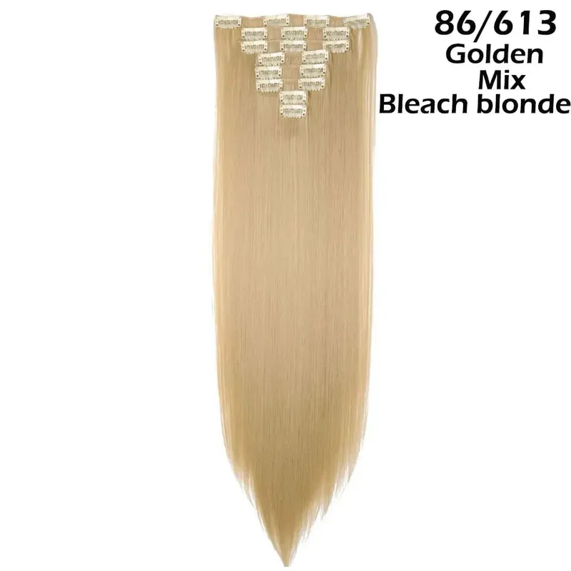 S-noilite Syntetisk 8 Stk/SÆT 24 tommer Clip In One Piece Hårforlængelse Lang Lige Bølget 53 Farve Sort Blond Clip Hårstykke