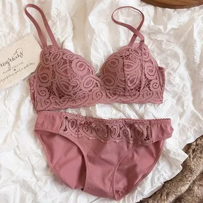 5 Colors Seamless Comfortable Full Lace Sleepwear Bra Sets Sexy Women Underwear Wire Free Push Up Lingerie Suits Intimates — image 5