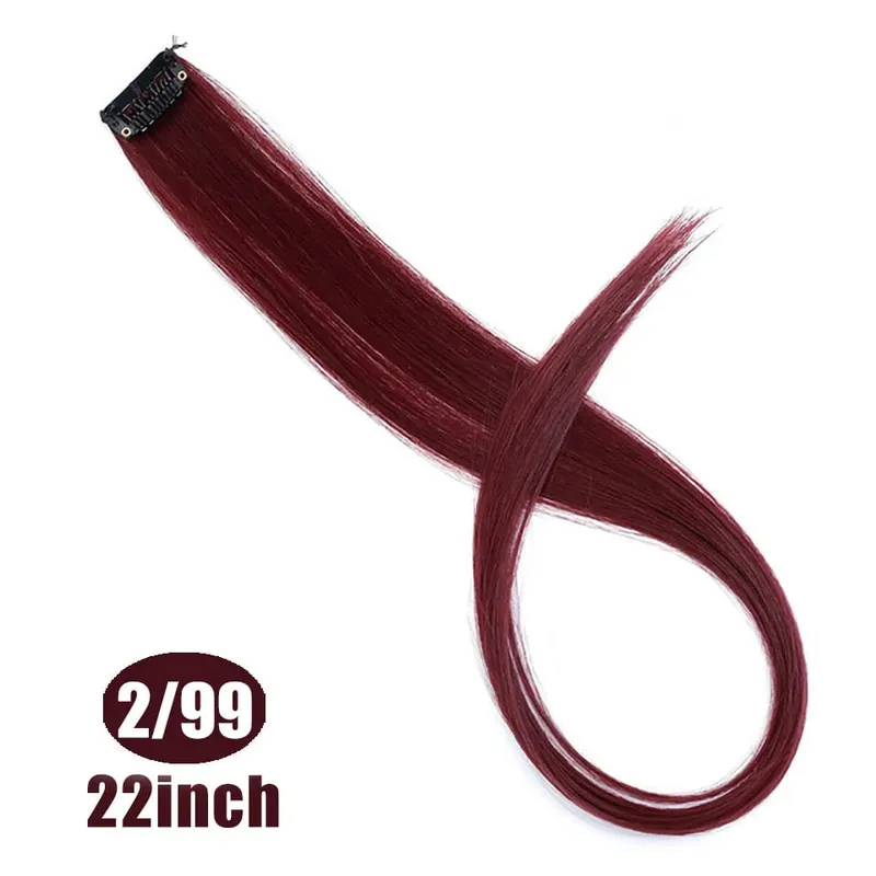 Extensions capillaires synthétiques à reflets colorés de 22 pouces, postiches longues et lisses arc-en-ciel pour femmes et enfants filles, violet, rose, bleu