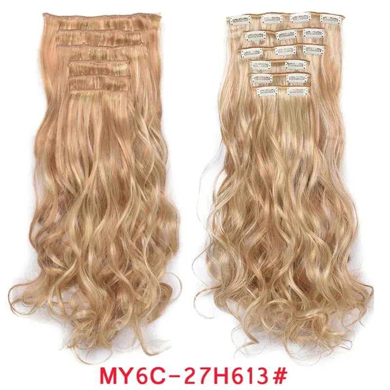 Long Wavy Hair Extensions Synthetic Clip In Hair Extensions Ombre Honey Blonde Dark Brown Thick Hairpieces 6pcs/set 20 Inch