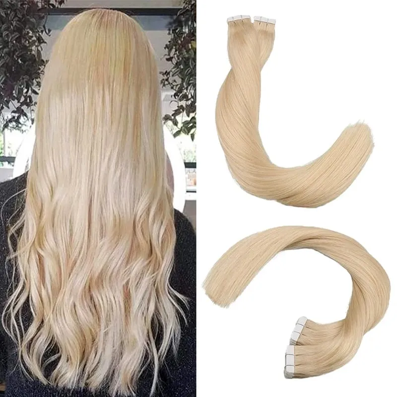 Toysww Real Human Hair Russian Hair Tape in Human Hair Extensions Blonde #60 For Woman Machine Made Remy Hair 20/40pcs