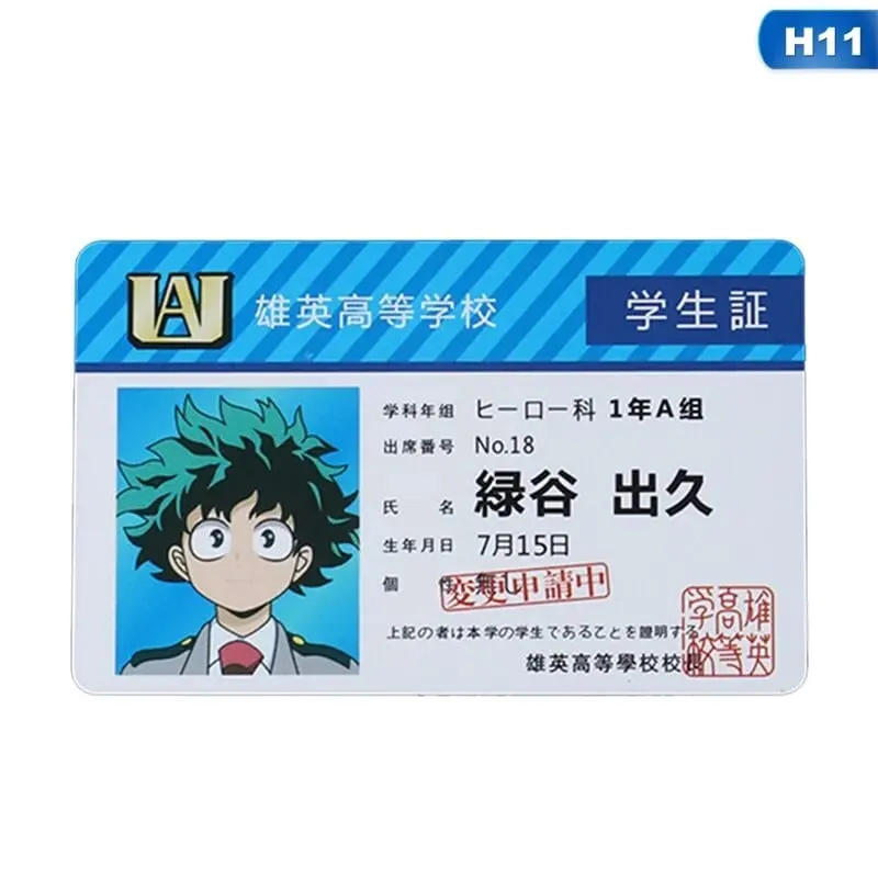 1 PCS Anime Periférico My Hero Academia PVC Cartão de identificação de estudante Cartão de alimentação escolar