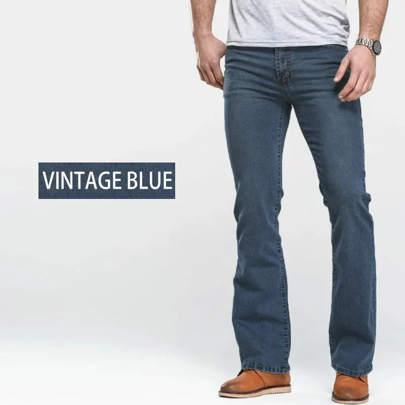 Jeans coupe botte pour hommes légèrement évasés coupe ajustée bleu noir pantalon de créateur classique pantalon en denim extensible pour hommes