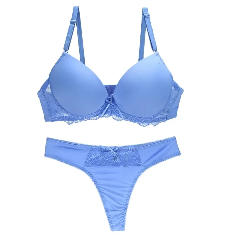 2022 New Sexy BCDE Cup Bras Set For Women Underwear Intimates Lace Black Blue Pink Purple White Female Lingerie