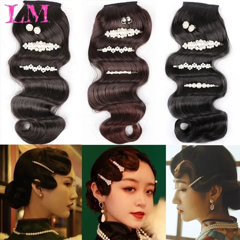 LM Wig Vintage Wavy Wig Bangs Hat for Women Hair Extension Long Curly Wigs Space Hair Bun Surround Headband for Daily Use