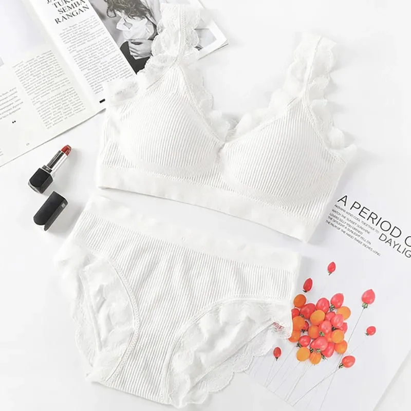 Set di lingerie sexy in pizzo Set di reggiseno imbottito senza anello in acciaio Intimo da donna solido Reggiseno comodo top corto per fitness