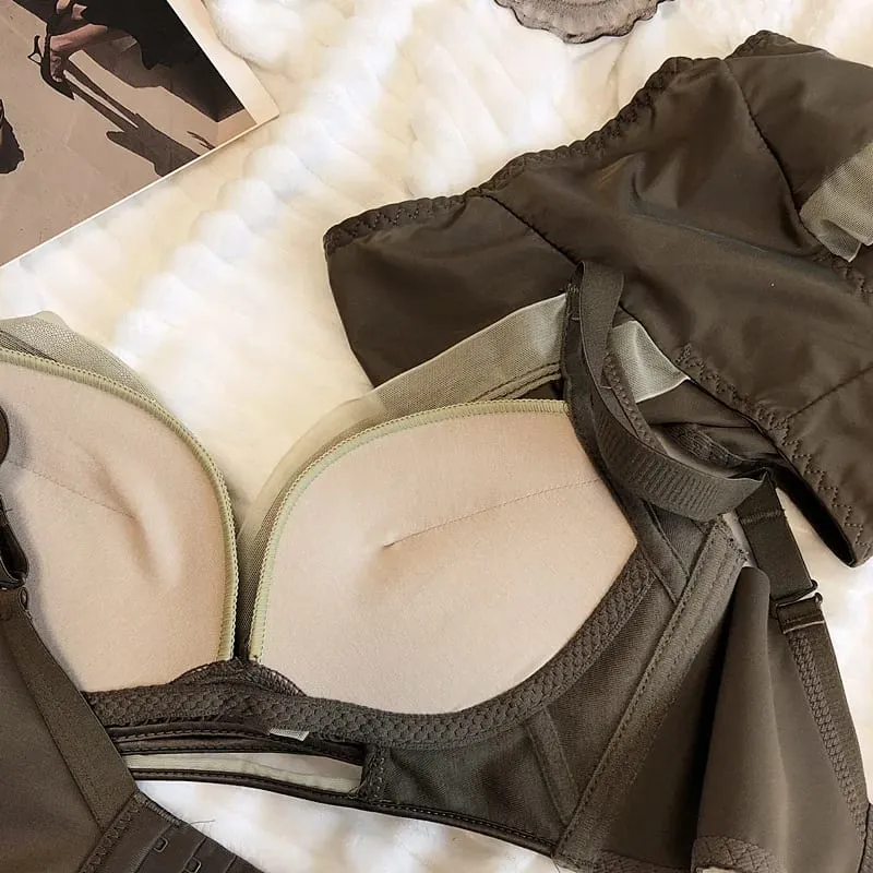 75-90 BC Cup Women Bra And Panties Set Seamless Underwear Chiffon Smooth Contrast Color Female Wire Free Push Up Sexy Lingerie