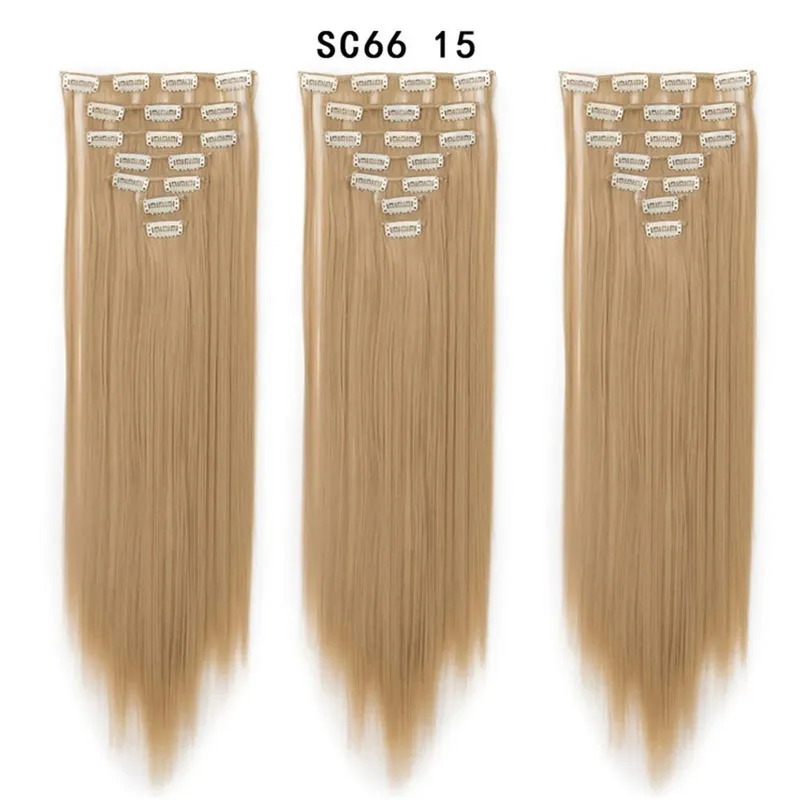 Lange lige syntetiske klips i hårforlængelser 7 stk/sæt 22" falske hårstykker Ombre sort brun blonde klips på hårforlængelser