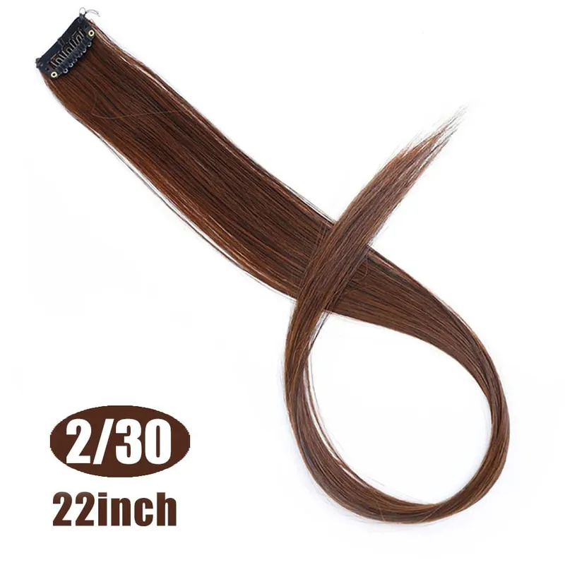 Extensions capillaires synthétiques à reflets colorés de 22 pouces, postiches longues et lisses arc-en-ciel pour femmes et enfants filles, violet, rose, bleu