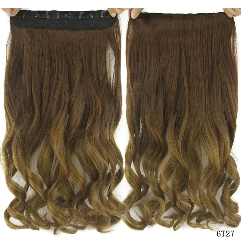 Soowee Lange schwarze bis graue lockige synthetische Haar-Ombre-Haar-Clip-In-Haarverlängerung, gefälschte Clip-Ins-Haarteile für Frauen