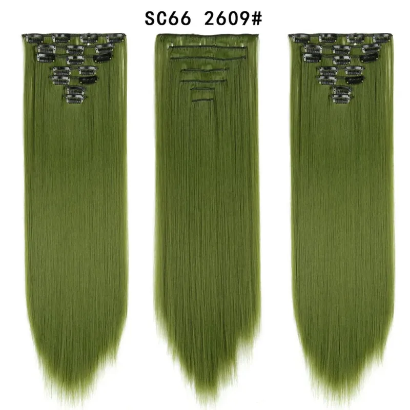 22 Polegada 16 clipes longos e retos extensões de cabelo sintético clipes em fibra de alta temperatura preto marrom ombre hairpiece budabuda