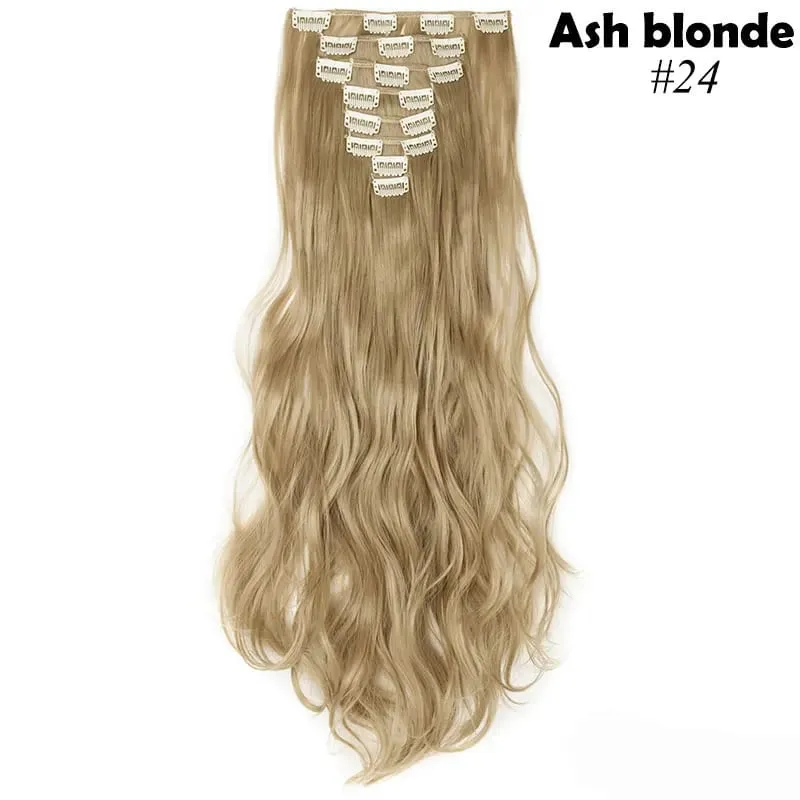 8 pçs/set Longo Reto 24 Polegadas Cabelo Sintético Cabeça Cheia Grampo em Extensões de Cabelo Clipe Em Postiços Para As Mulheres Cor Ombre