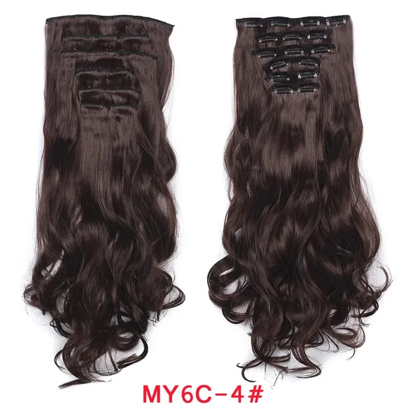 Long Wavy Hair Extensions Synthetic Clip In Hair Extensions Ombre Honey Blonde Dark Brown Thick Hairpieces 6pcs/set 20 Inch
