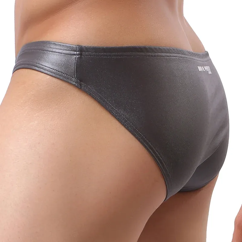 Male's Briefs Faux Leather Jockstrap Stretch Briefs Pouch Panties Underwear Low Waist Soft Male Underpants