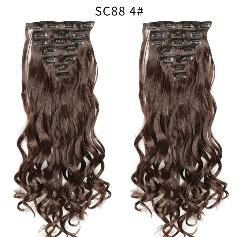 Lange lige syntetiske klips i hårforlængelser 7 stk/sæt 22" falske hårstykker Ombre sort brun blonde klips på hårforlængelser