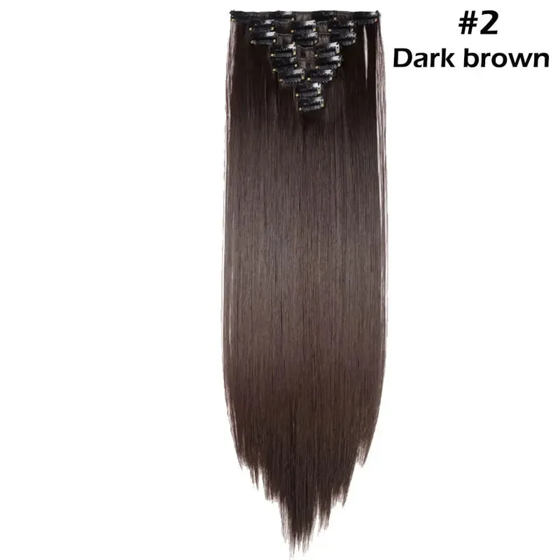S-noilite Syntetisk 8 Stk/SÆT 24 tommer Clip In One Piece Hårforlængelse Lang Lige Bølget 53 Farve Sort Blond Clip Hårstykke