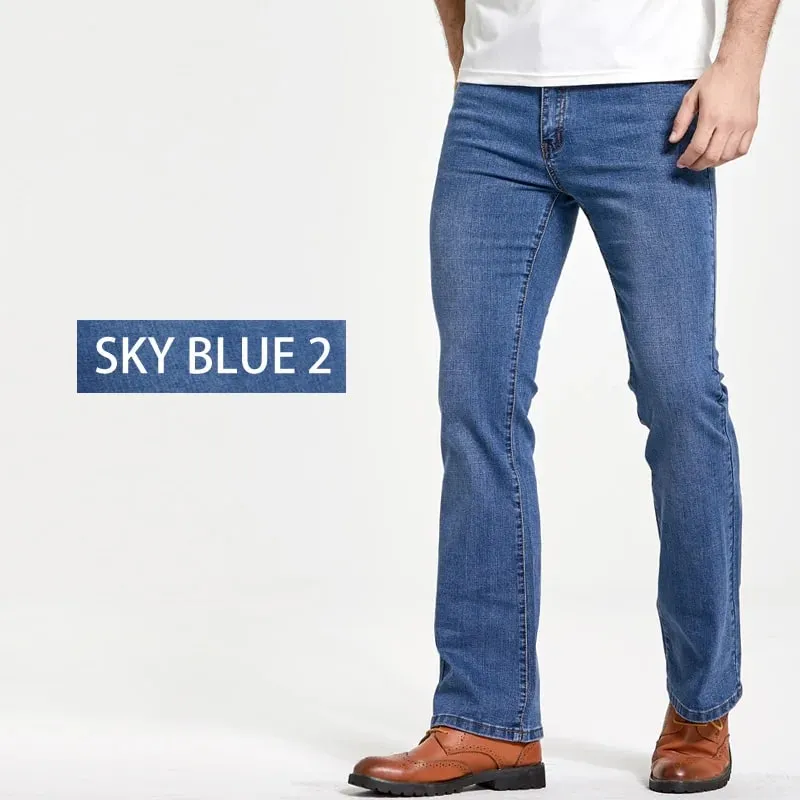 Jeans coupe botte pour hommes légèrement évasés coupe ajustée bleu noir pantalon de créateur classique pantalon en denim extensible pour hommes