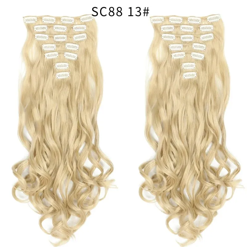 Lange lige syntetiske klips i hårforlængelser 7 stk/sæt 22" falske hårstykker Ombre sort brun blonde klips på hårforlængelser