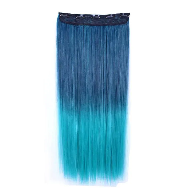 Jeedou Straight Blue Rainbow Balayage Ombre Color Clip In One Piece Prodlužování vlasů Syntetický halloweenský cosplay příčesek