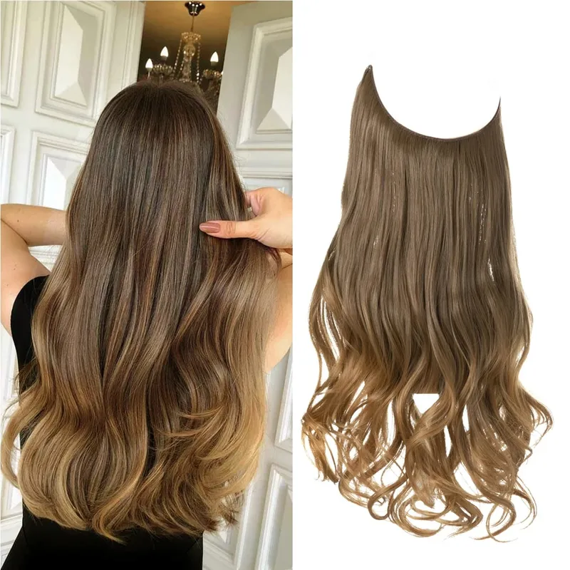 Syntetyczne bez klipsów przedłużanie włosów sztuczne włosy Ombre różowe blond brązowe czarne naturalne faliste kręcone sztuczne włosy dla kobiety