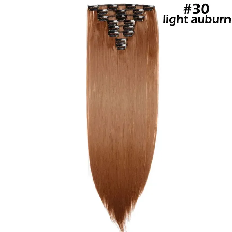 S-noilite Syntetisk 8 Stk/SÆT 24 tommer Clip In One Piece Hårforlængelse Lang Lige Bølget 53 Farve Sort Blond Clip Hårstykke