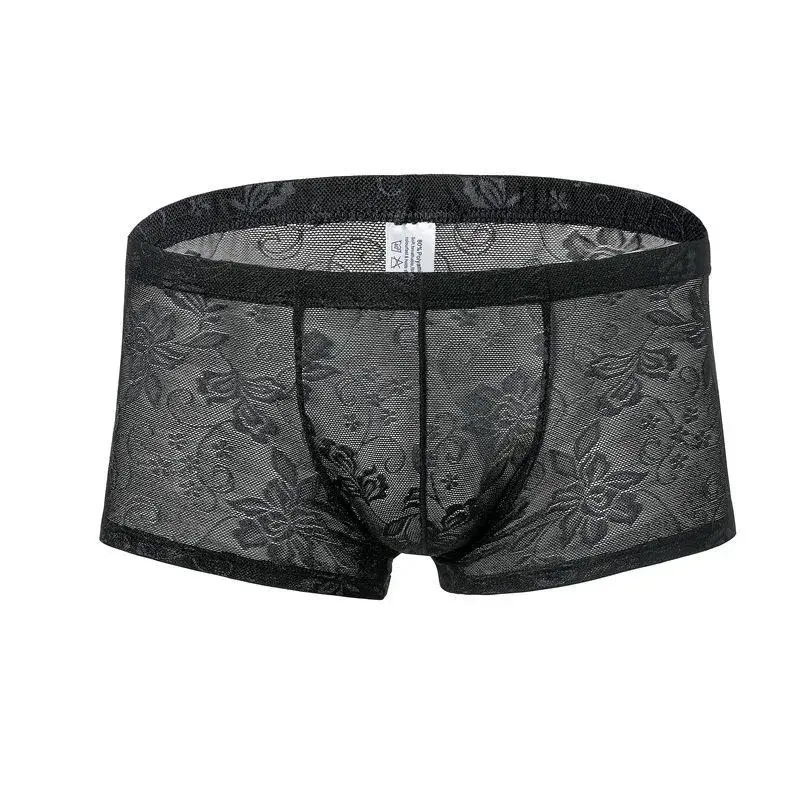 Sexy Mens Boxers Shorts Mesh Man Underwear Lingerie Trunk Transparent Mesh See Through Lace Underpants