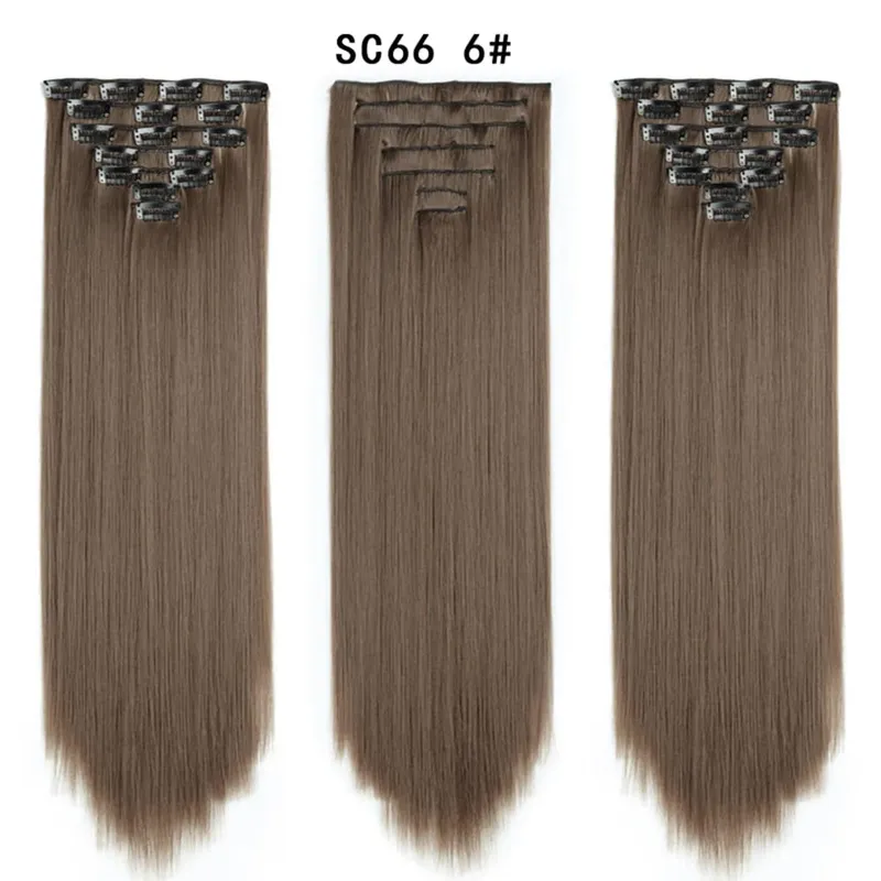 Lange lige syntetiske klips i hårforlængelser 7 stk/sæt 22" falske hårstykker Ombre sort brun blonde klips på hårforlængelser