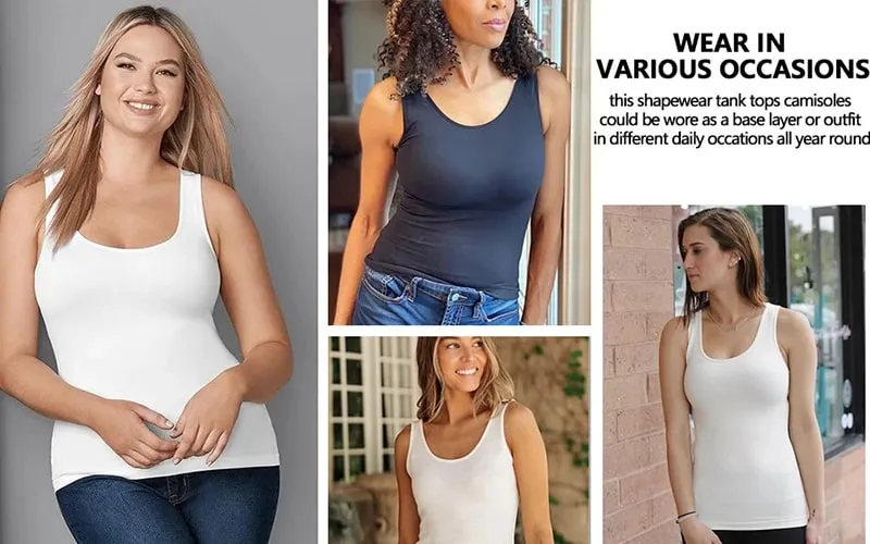 Tank Tops for Women with Built in Bra Shelf Bra Casual Wide Strap Basic Camisole Sleeveless Top Shaper with Removable Bra