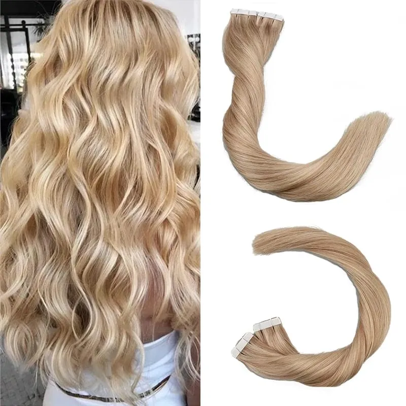 Toysww Real Human Hair Russian Hair Tape in Human Hair Extensions Blonde #60 For Woman Machine Made Remy Hair 20/40pcs