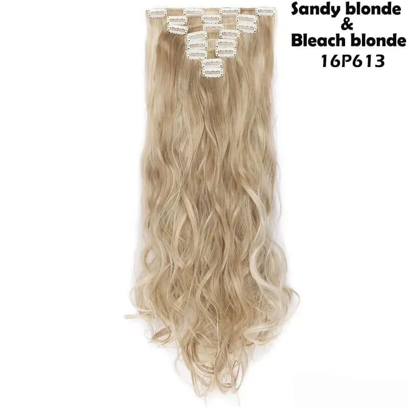 S-noilite Syntetisk 8 Stk/SÆT 24 tommer Clip In One Piece Hårforlængelse Lang Lige Bølget 53 Farve Sort Blond Clip Hårstykke