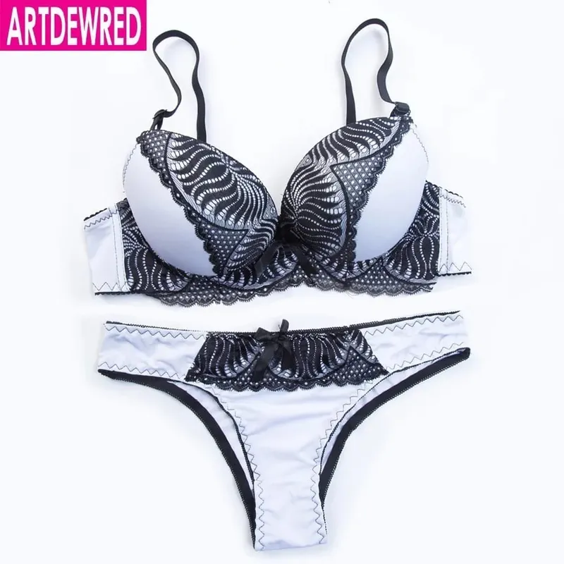 Ensemble de soutien-gorge Push Up, slip Sexy, pantalon, Lingerie profonde en V, sous-vêtements brodés pour femmes, ensemble de soutien-gorge en dentelle à fleurs, sous-vêtements féminins deux quarts — image 6