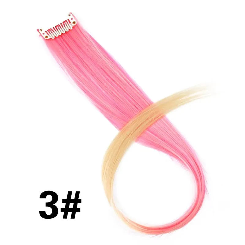Synthetic Clip In One Pieces Raiinbow Hair Extension Straight Synthetic na Piraso ng Buhok 18" Mahabang Ombre na Buhok Pink Lila Pulang Asul
