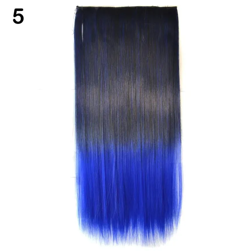Jeedou Cosplay Hairpiece Straight One Piece With 5Clips Clip In Hair Extensions for Women Synthetic Ombre Color Halloween