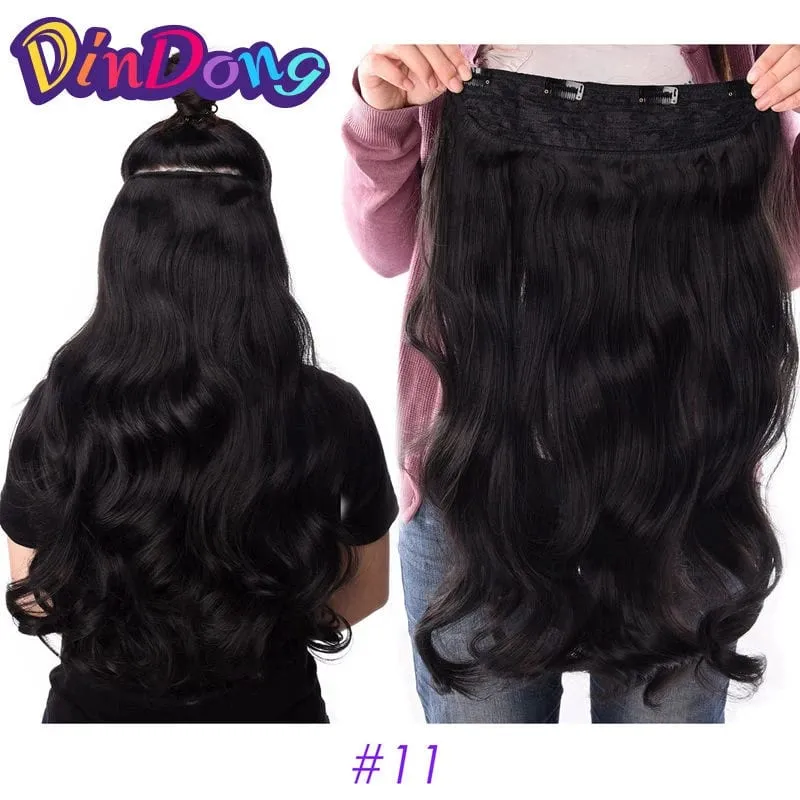 24 Inch Synthetic Long Wavy Curly Clips in Hair Extensions for Women with Adjustable 4 Secure Clips in One Hairpieces