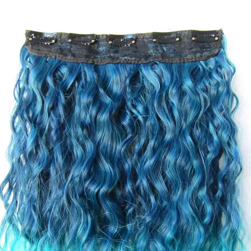 Jeedou Kinky Curly Hairpieces Clip-in One Piece Hair Extension Synthetic Vibrant Gradient Color for Nightclub Party Cosplay