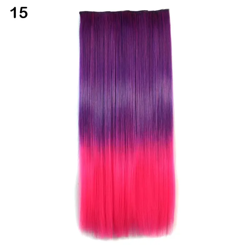 Jeedou Cosplay Hairpiece Straight One Piece With 5Clips Clip In Hair Extensions for Women Synthetic Ombre Color Halloween