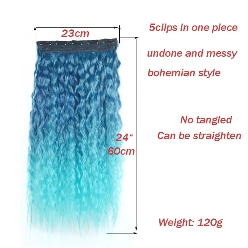 Jeedou Kinky Curly Hairpieces Clip-in One Piece Hair Extension Synthetic Vibrant Gradient Color for Nightclub Party Cosplay