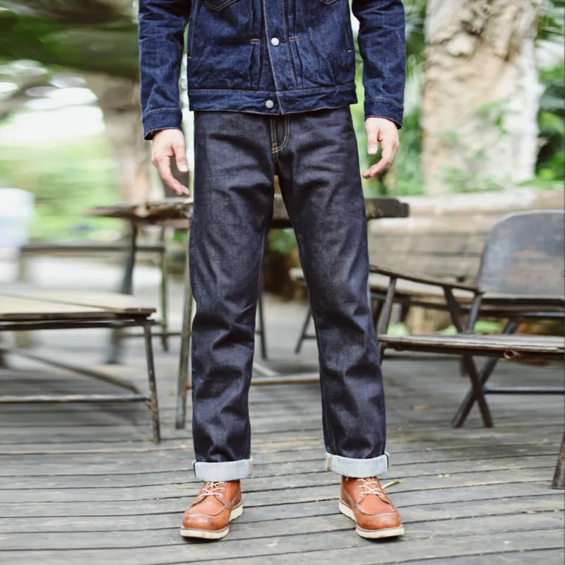 SauceZhan 316XX Casual Selvedge Jeans Raw Denim Jeans Unwashed Selvage Indigo Denim Jeans Straight Mens Jeans