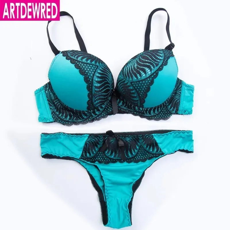 Ensemble de soutien-gorge Push Up, slip Sexy, pantalon, Lingerie profonde en V, sous-vêtements brodés pour femmes, ensemble de soutien-gorge en dentelle à fleurs, sous-vêtements féminins deux quarts — image 7