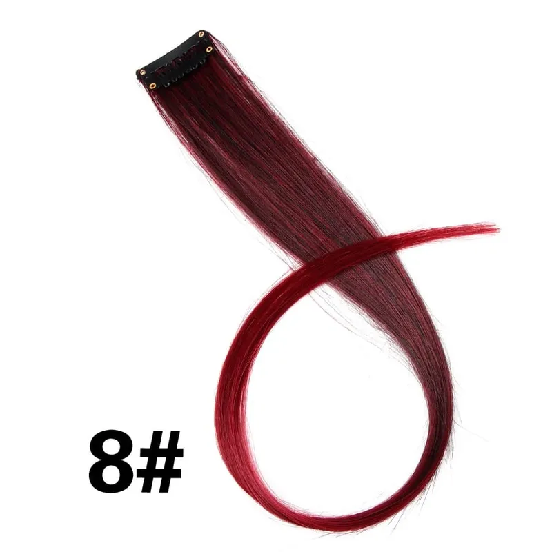 Synthetic Clip In One Pieces Raiinbow Hair Extension Straight Synthetic na Piraso ng Buhok 18" Mahabang Ombre na Buhok Pink Lila Pulang Asul