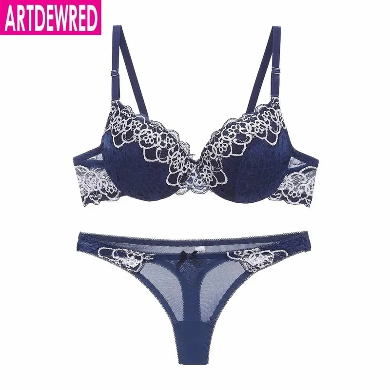 high-end brand New Arrival lace bra set push up underwear set women panties thin thick cup hollow lace intimates bras lingerie