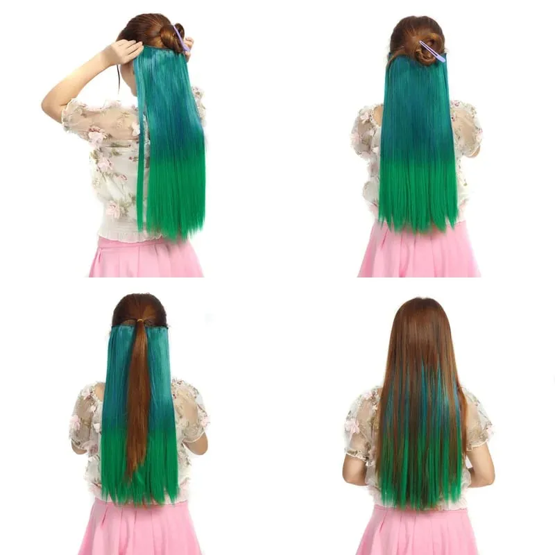Jeedou Cosplay Hairpiece Straight One Piece With 5Clips Clip In Hair Extensions for Women Synthetic Ombre Color Halloween