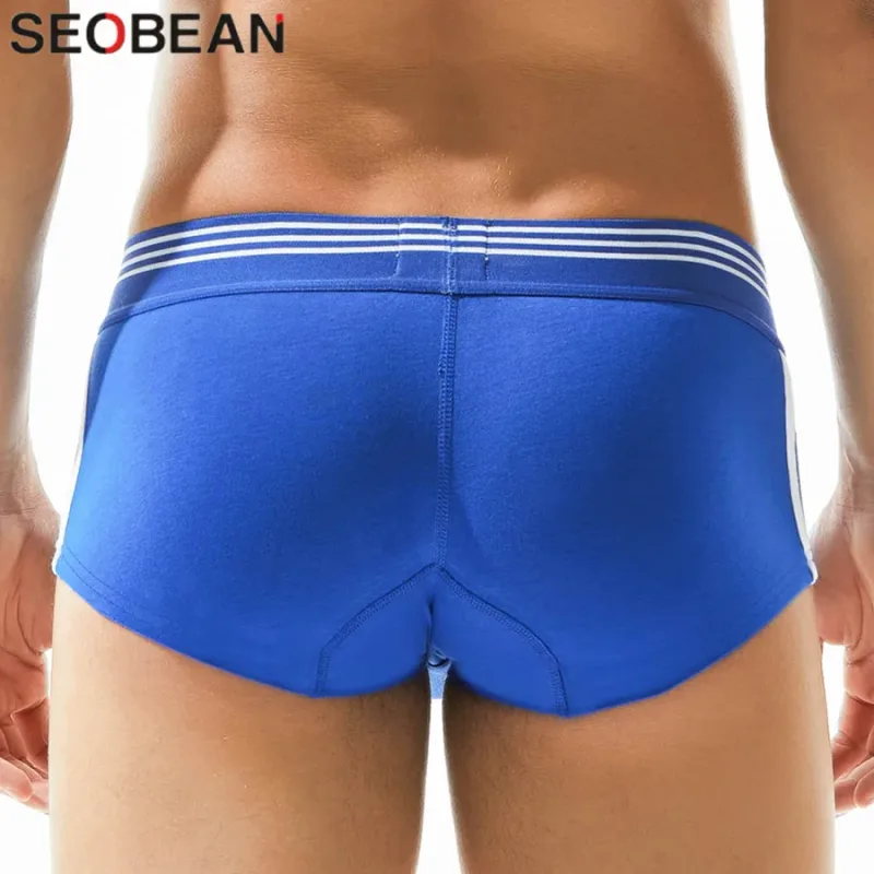 Men's Breathable Cotton Boxer Briefs U-Convex Pouch Low-Waist Comfortable Stretch Soft Underwear for Daily Casual
