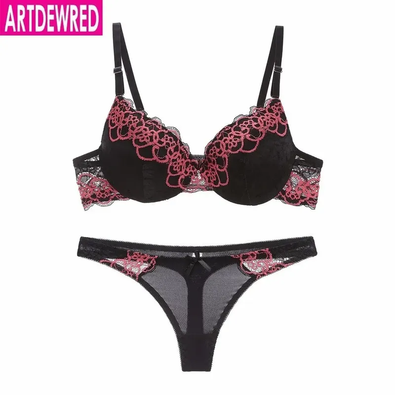 high-end brand New Arrival lace bra set push up underwear set women panties thin thick cup hollow lace intimates bras lingerie