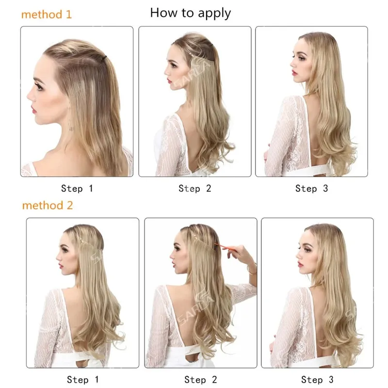 Syntetyczne naturalne syntetyczne przedłużanie włosów Bez klipsa w sztucznej sztucznej ombre blond brązowy czarny różowy falisty sztuczny kawałek włosów — image 6