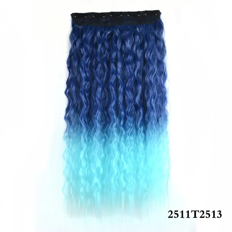 Jeedou Kinky Curly Hairpieces Clip-in One Piece Hair Extension Synthetic Vibrant Gradient Color for Nightclub Party Cosplay