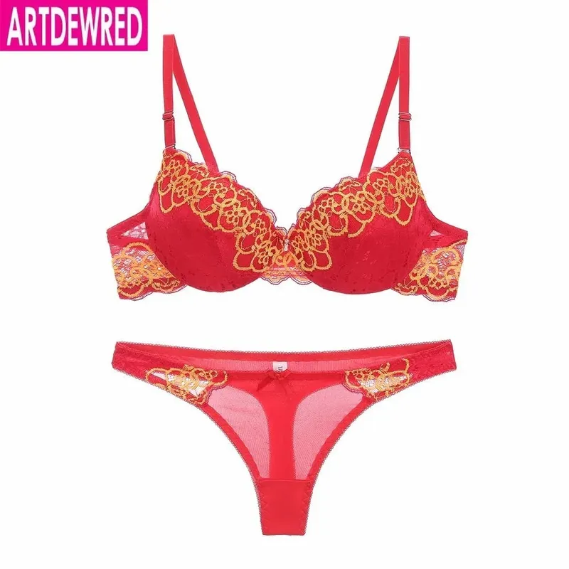 high-end brand New Arrival lace bra set push up underwear set women panties thin thick cup hollow lace intimates bras lingerie