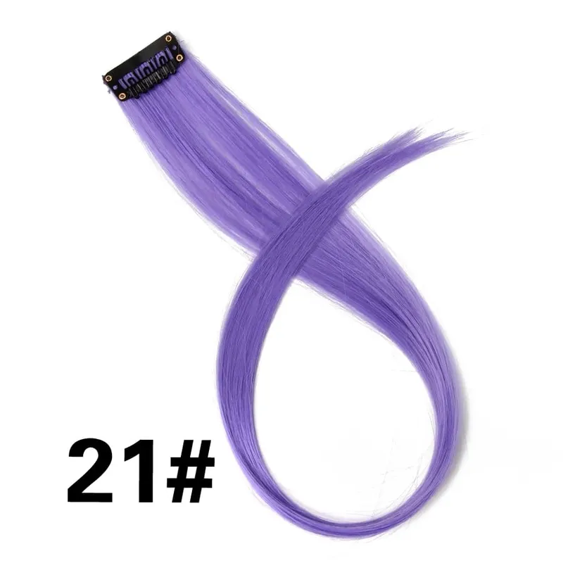 Leeons Clip In Synthetic Hair Extensions Heat Resistant Long Straight Hairpieces One Clips For Women Extension Fake Blue Hair